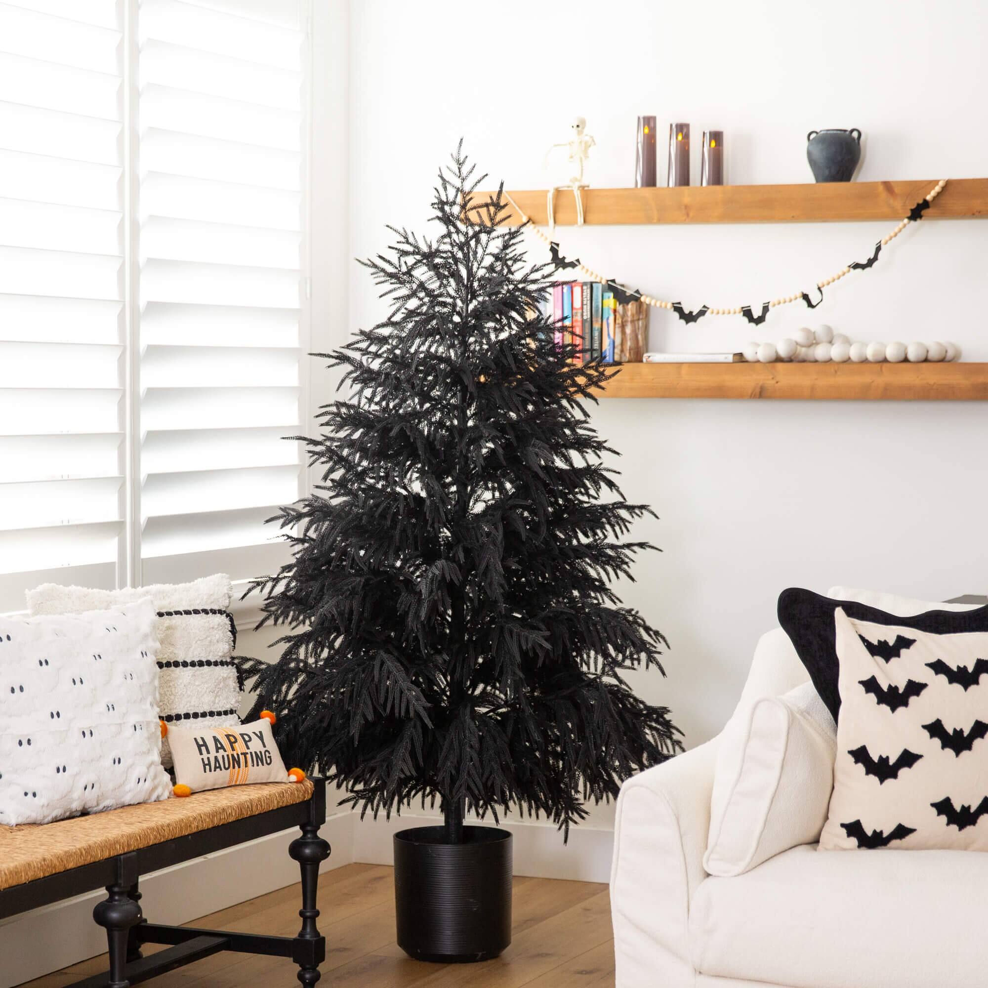 6ft. Artificial Halloween Real Touch Black Norfolk Pine Christmas Tree with Natural Look